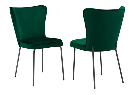 Bonty - Green Velvet Dining Chair, Black Metal Base, Set of 2-Chair Set-Belle Fierté