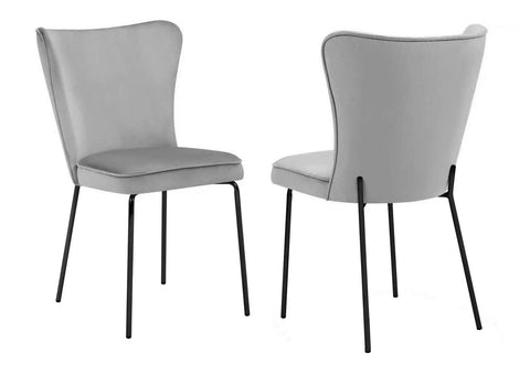 Bonty - Grey Velvet Dining Chair, Black Metal Base, Set of 2-Chair Set-Belle Fierté