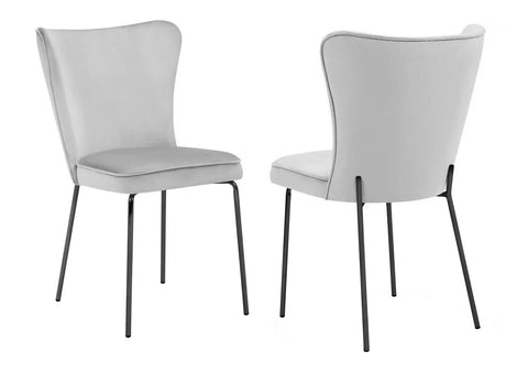 Bonty - Light Grey Velvet Dining Chair, Black Metal Base, Set of 2-Chair Set-Belle Fierté