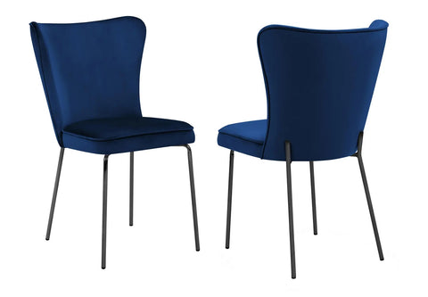 Bonty - Navy Blue Velvet Dining Chair, Black Metal Base, Set of 2-Chair Set-Belle Fierté