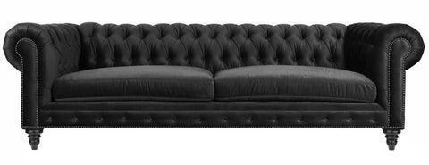 Brompton - Black Velvet 3 Seater Chesterfield Sofa-Sofa-Belle Fierté