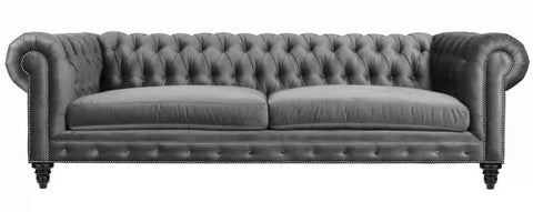 Brompton - Grey Velvet 3 Seater Chesterfield Sofa-Sofa-Belle Fierté