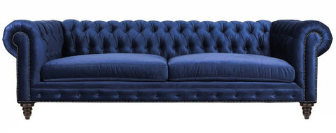 Brompton - Navy Blue Velvet 3 Seater Chesterfield Sofa-Sofa-Belle Fierté