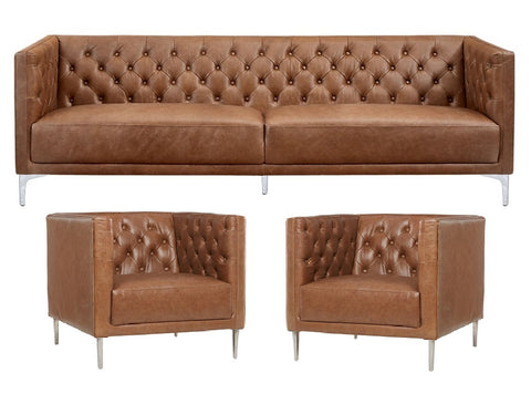 Belgravia - Genuine Italian Leather Chesterfield Armchair Sofa Set-Sofa-Belle Fierté