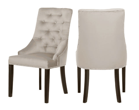 Carolyn - Taupe Velvet Chesterfield Dining Chair , Set of 2-Chair Set-Belle Fierté