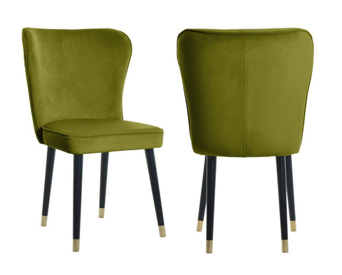 Celine - Olive Green Velvet Dining Chair, Set of 2-Chair Set-Belle Fierté