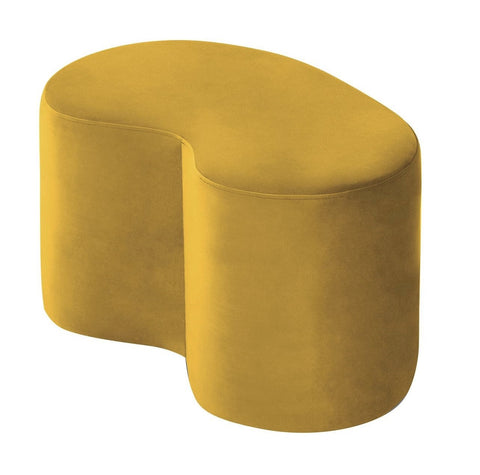 Cesar - Yellow Kidney Shape Pouffe, Upholstered Velvet Ottoman, 84x50x47cm-Ottomans and Footstools-Belle Fierté