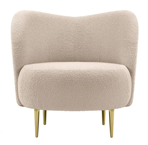 Caprice - Salmon Pink Bouclé Armchair, Curved Accent Chair-Chair-Belle Fierté