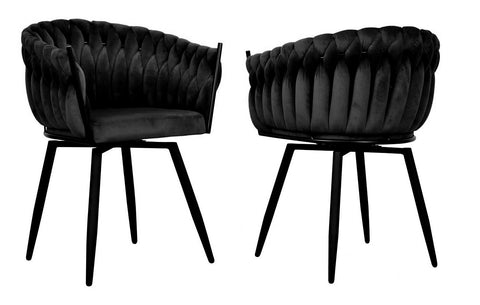 Chantel - Black Velvet Dining Chair, Swivel Chair, Set of 2-Chair Set-Belle Fierté