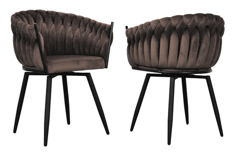 Chantel - Brown Velvet Dining Chair, Swivel Chair, Set of 2-Chair Set-Belle Fierté