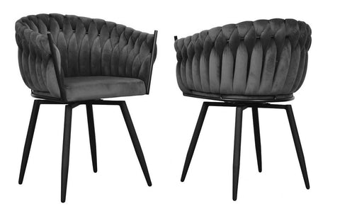 Chantel - Charcoal Velvet Dining Chair, Swivel Chair, Set of 2-Chair Set-Belle Fierté