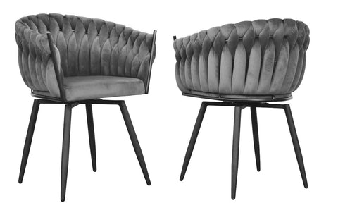 Chantel - Grey Velvet Dining Chair, Swivel Chair, Set of 2-Chair Set-Belle Fierté