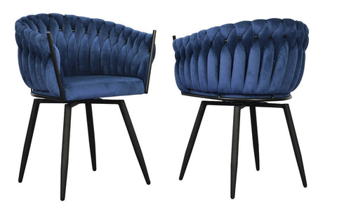 Chantel - Navy Blue Velvet Dining Chair, Swivel Chair, Set of 2-Chair Set-Belle Fierté