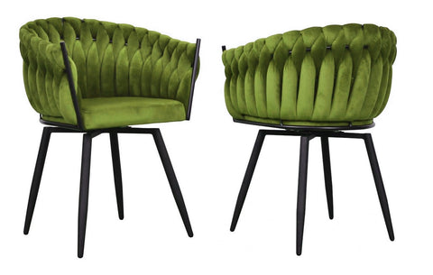 Chantel - Olive Green Velvet Dining Chair, Swivel Chair, Set of 2-Chair Set-Belle Fierté