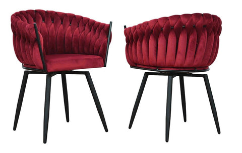 Chantel - Red Velvet Dining Chair, Swivel Chair, Set of 2-Chair Set-Belle Fierté