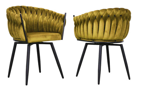 Chantel - Mustard Yellow Velvet Dining Chair, Swivel Chair, Set of 2-Chair Set-Belle Fierté