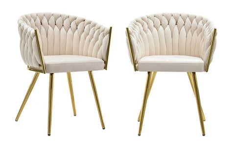 Chantel - Beige Velvet Gold Leg Dining Chair, Set of 2-Chair Set-Belle Fierté