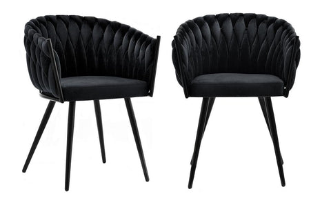 Chantel - Black Velvet Dining Chair, Black Metal Leg, Set of 2-Chair Set-Belle Fierté