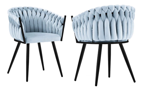 Chantel - Light Blue Velvet Dining Chair, Black Metal Leg, Set of 2-Chair Set-Belle Fierté