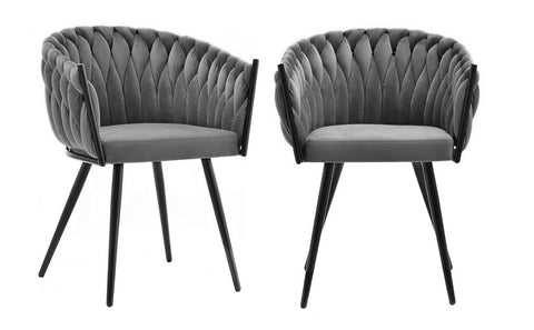 Chantel - Charcoal Velvet Dining Chair, Black Metal Leg, Set of 2-Chair Set-Belle Fierté