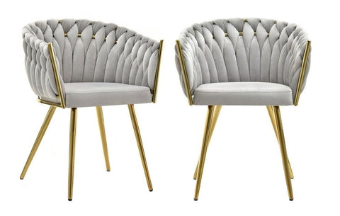 Chantel - Light Grey Velvet Dining Chair, Gold Leg Chair, Set of 2-Chair Set-Belle Fierté