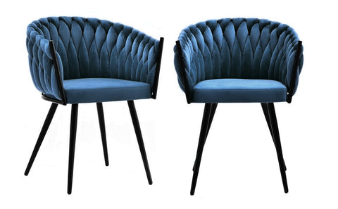 Chantel - Navy Blue Velvet Dining Chair, Black Metal Leg, Set of 2-Chair Set-Belle Fierté