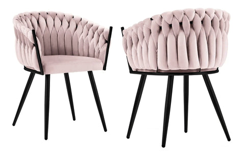 Chantel - Blush Pink Velvet Dining Chair, Black Metal Leg, Set of 2-Chair Set-Belle Fierté