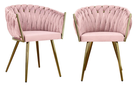 Chantel - Pink Velvet Gold Leg Dining Chair, Set of 2-Chair Set-Belle Fierté