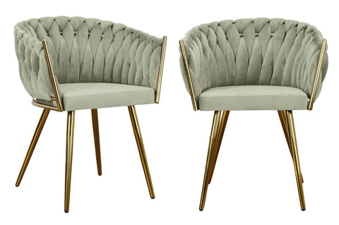 Chantel - Sage Green Velvet Gold Leg Dining Chair, Set of 2-Chair Set-Belle Fierté