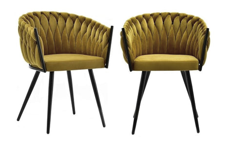 Chantel - Mustard Velvet Dining Chair, Black Metal Leg, Set of 2-Chair Set-Belle Fierté