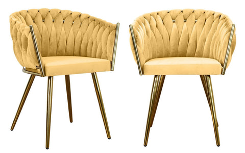 Chantel - Yellow Velvet Gold Leg Dining Chair, Set of 2-Chair Set-Belle Fierté