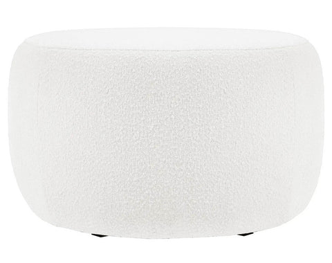 Chelsea - White Bouclé Ottoman, Round Ottoman-Ottomans and Footstools-Belle Fierté