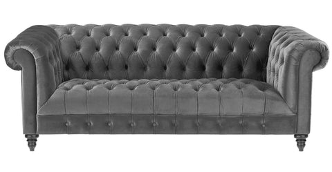 Alcester - Grey Velvet 3 Seater Chesterfield Sofa-Sofa-Belle Fierté