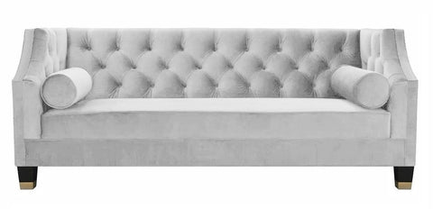 Chorley - Silver Velvet Sofa, Tufted 2 Seater Sofa-Sofa-Belle Fierté