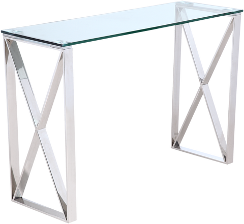 MELBOURNE- Luxury Glass Console Table, Chrome Base Glamour Console Table-Console table-Belle Fierté