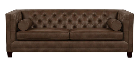Colin - Dark Brown Tufted Genuine Leather Sofa-Sofa-Belle Fierté