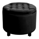 Disar - Black Velvet Pouffe, Storage Footstool, 50x43cm-Ottomans and Footstools-Belle Fierté