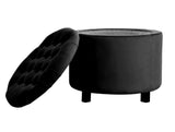 Disar - Black Velvet Pouffe, Storage Footstool, 50x43cm-Ottomans and Footstools-Belle Fierté