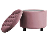 Disar - Pink Velvet Pouffe, Storage Footstool, 50x43cm-Ottomans and Footstools-Belle Fierté