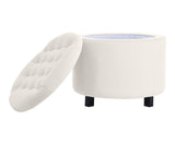 Disar - Cream Velvet Pouffe, Storage Footstool, 50x43cm-Ottomans and Footstools-Belle Fierté