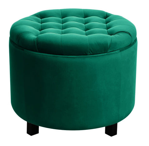 Disar - Green Velvet Pouffe, Storage Footstool, 50x43cm-Ottomans and Footstools-Belle Fierté