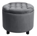 Disar - Dark Grey Velvet Pouffe, Storage Footstool, 50x43cm-Ottomans and Footstools-Belle Fierté