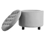 Disar - Grey Velvet Pouffe, Storage Footstool, 50x43cm-Ottomans and Footstools-Belle Fierté