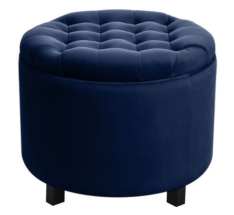 Disar - Navy Blue Velvet Pouffe, Storage Footstool, 50x43cm-Ottomans and Footstools-Belle Fierté