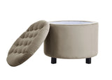 Disar - Taupe Velvet Pouffe, Storage Footstool, 50x43cm-Ottomans and Footstools-Belle Fierté