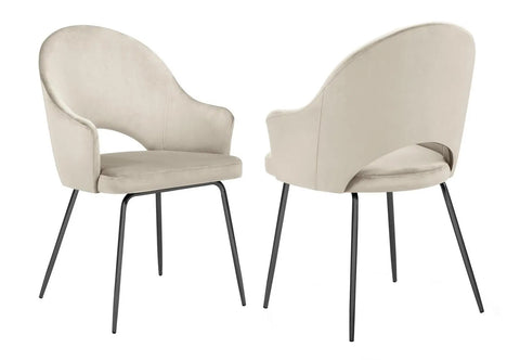 DIXIE - Beige Velvet Dining Chair, Black Leg Chair, Set of 2-Chair Set-Belle Fierté