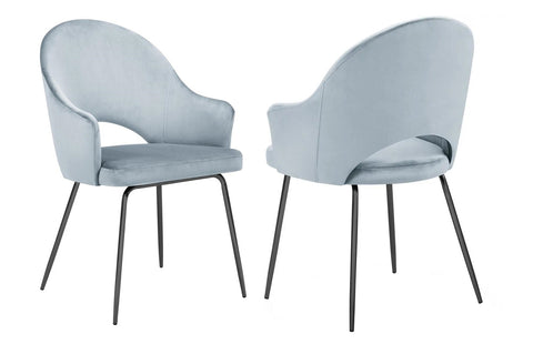 DIXIE - Blue Velvet Dining Chair, Black Leg Chair, Set of 2-Chair Set-Belle Fierté