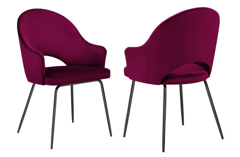 DIXIE - Burgundy Velvet Dining Chair, Black Leg Chair, Set of 2-Chair Set-Belle Fierté