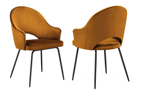 DIXIE - Burnt Orange Velvet Dining Chair, Black Leg Chair, Set of 2-Chair Set-Belle Fierté