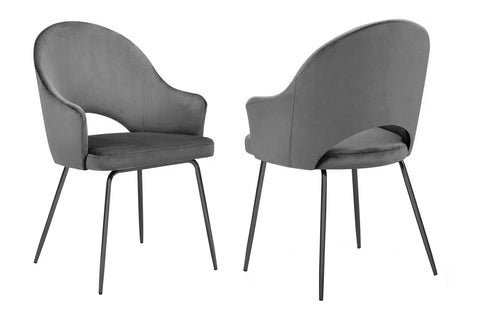 DIXIE - Charcoal Velvet Dining Chair, Black Leg Chair, Set of 2-Chair Set-Belle Fierté